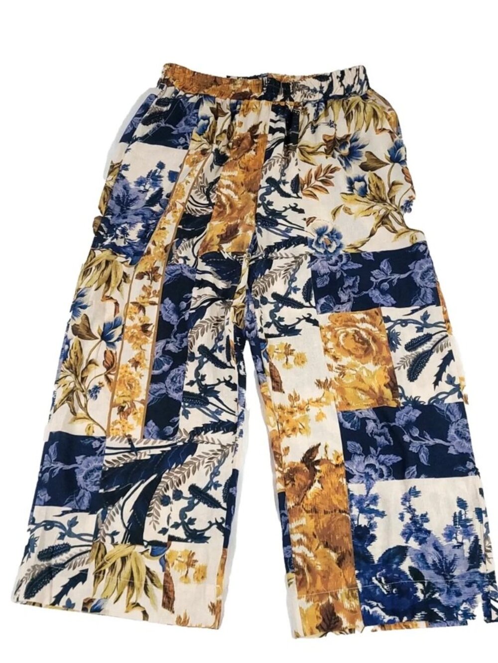 Floral patchwork Wide Leg Linen Pants Christian Siriano Small Coastal Beach Boho - Picture 4 of 6